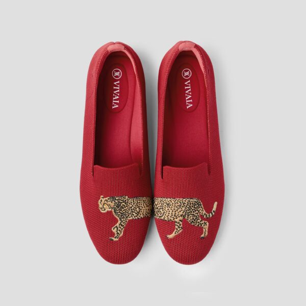 AUDREY 刺繡樂福鞋 (寶石紅豹紋)