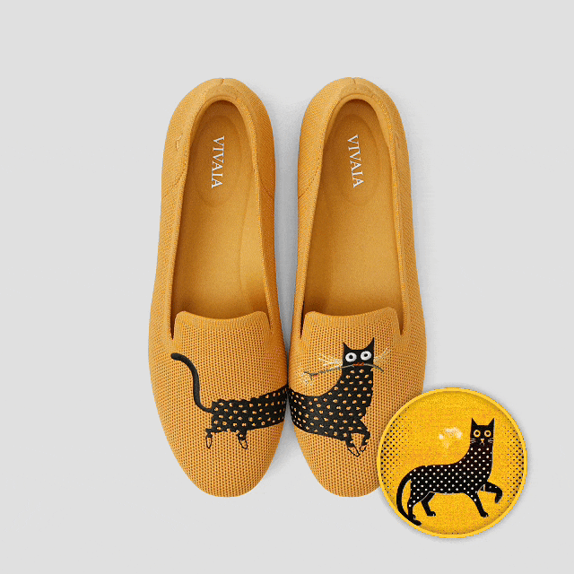 AUDREY 刺繡樂福鞋 (黃色小貓)