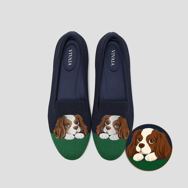 AUDREY 刺繡樂福鞋 (海軍藍小獵犬)
