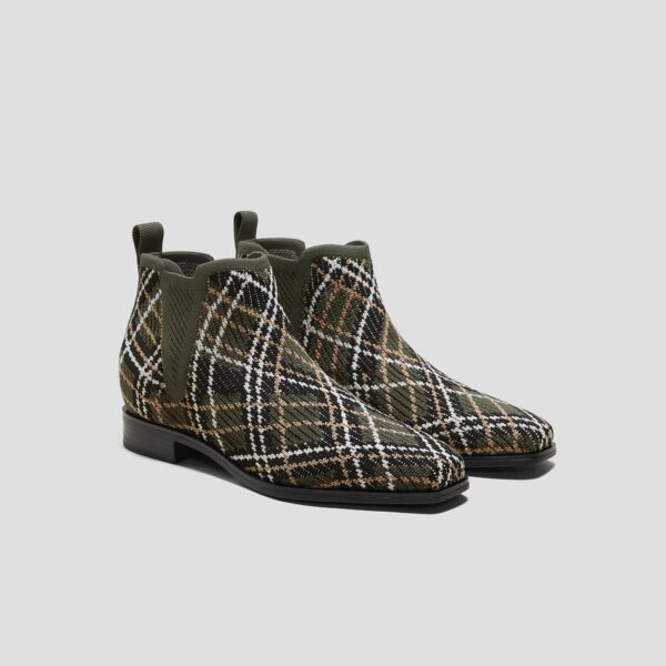 RYAN SLIP-ON 方頭切爾西靴 (深橄欖綠加絨內裡格紋防潑水)